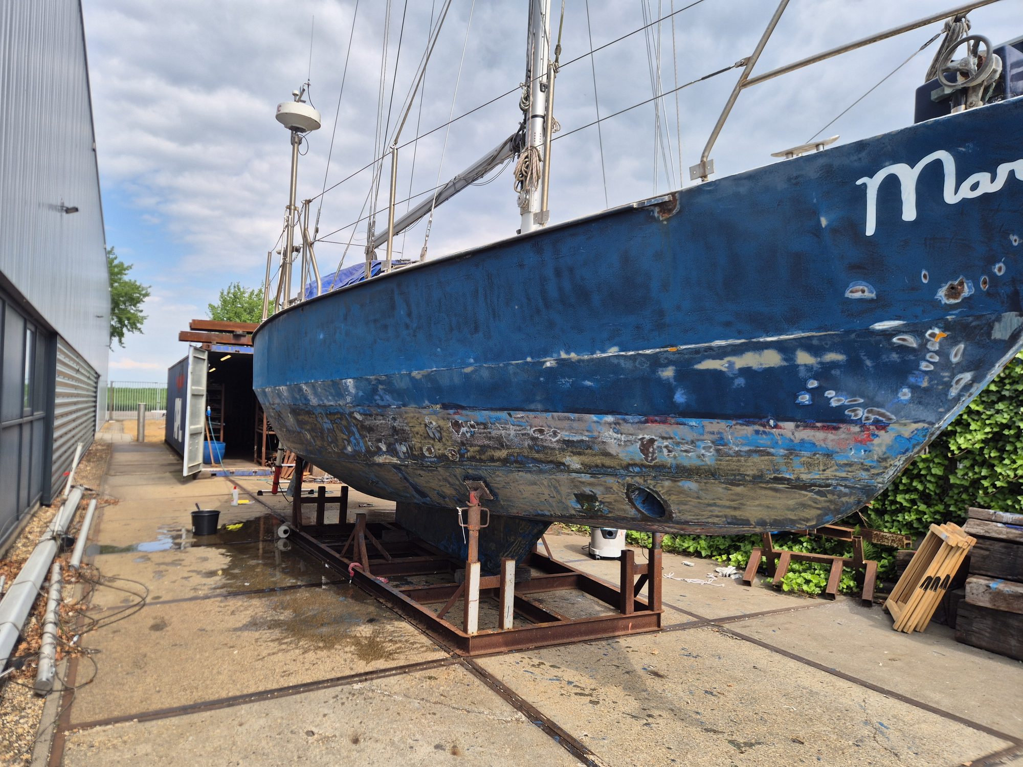 Boat hull before maintenance work