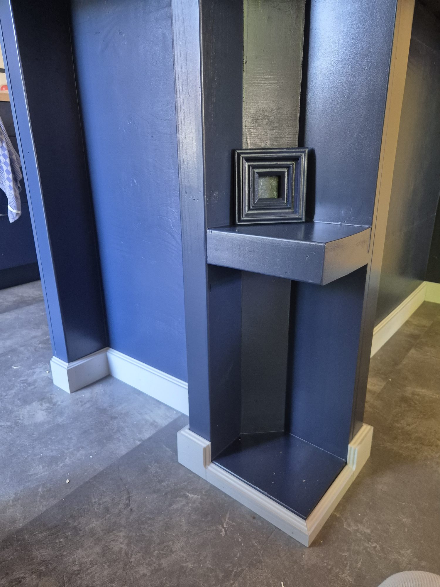 Custom plinth work for a uniquely shaped kitchen bar