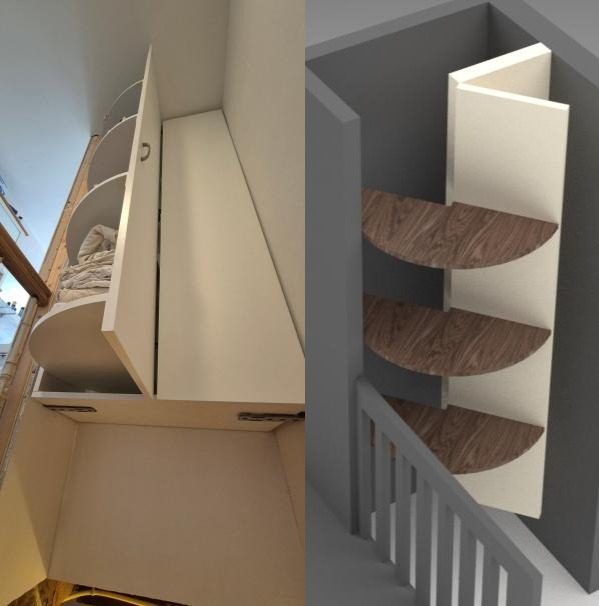Closet build and render for an awkward space above a staircase