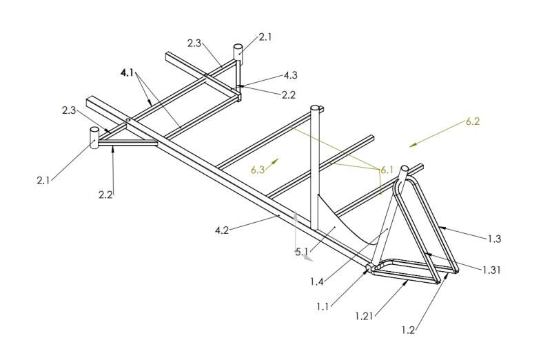 Technical frame drawing for the workstation bike
